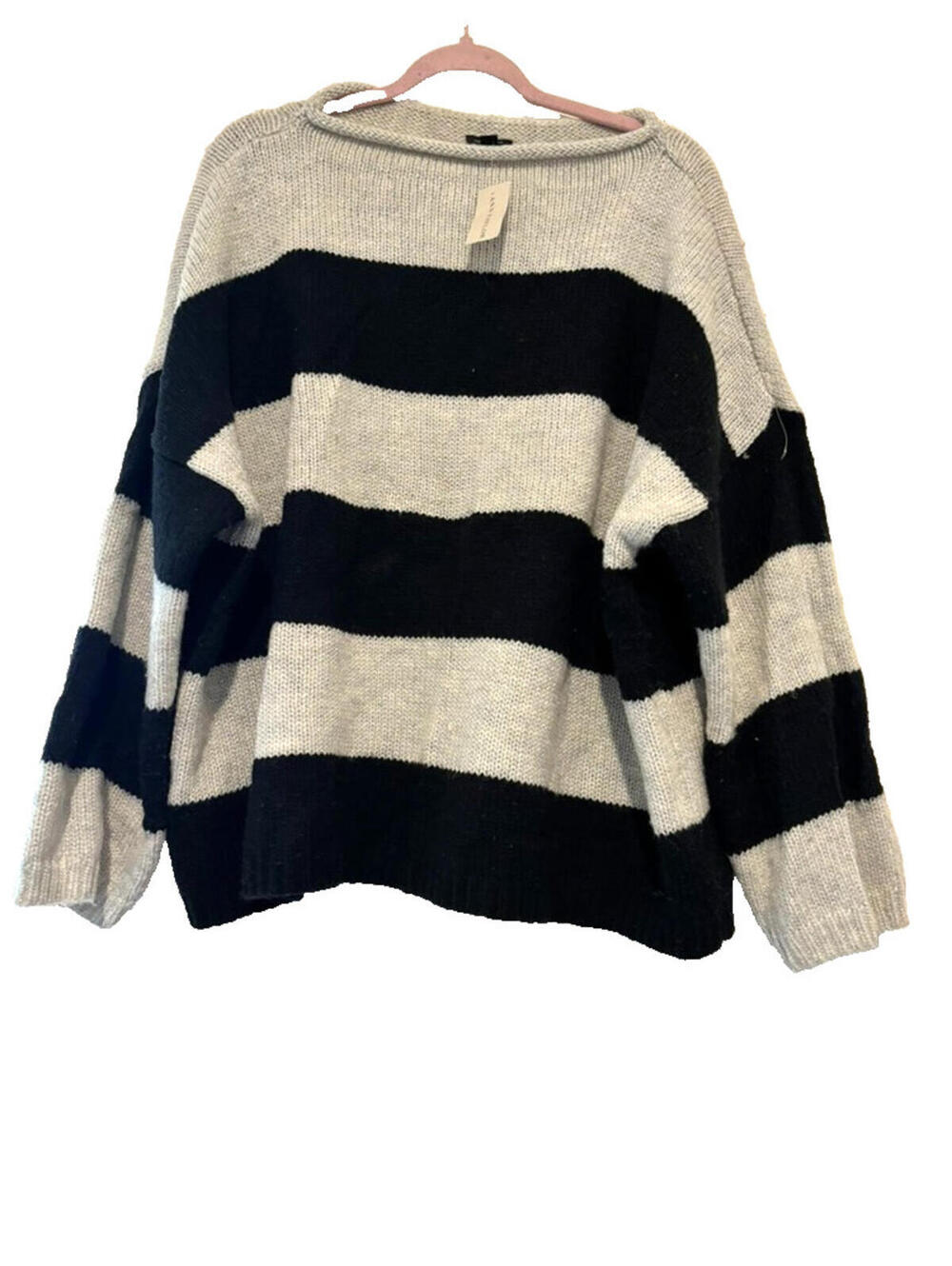 Ann Taylor sz XL black/cream‎ stripe wool blend  slouchy sweater new w/ tags C
